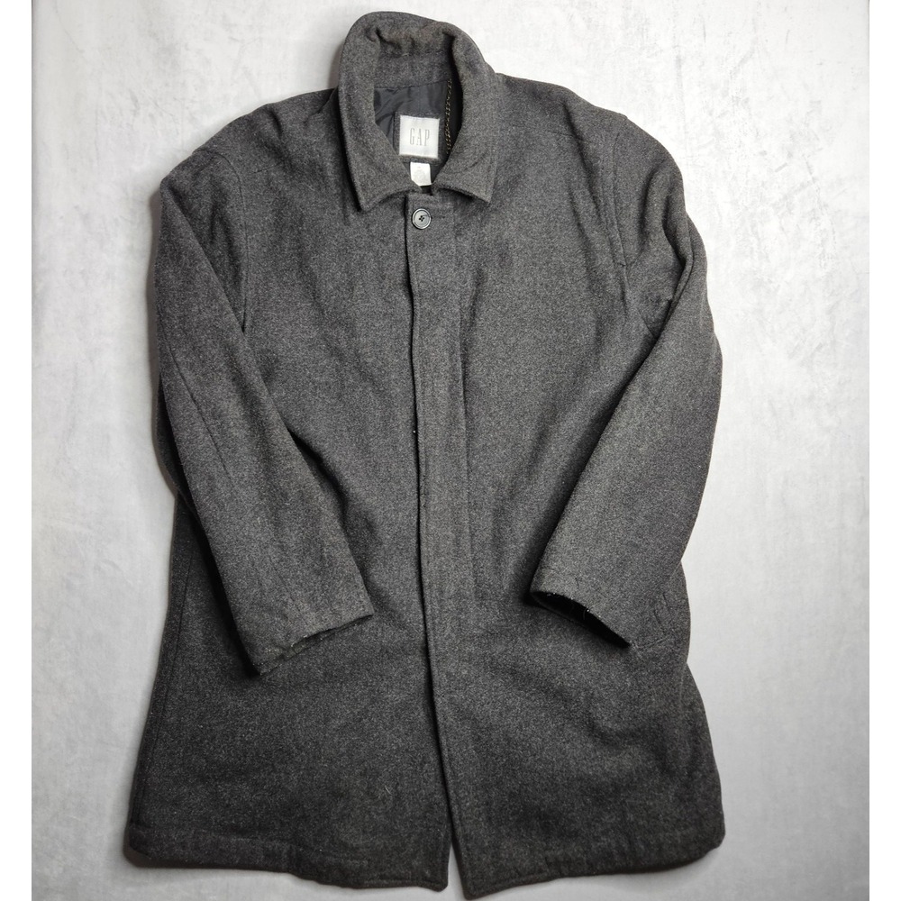 Gap Peacoat Mens XL Gray Wool Blend Button Up Pockets Single Vent Winter Classic